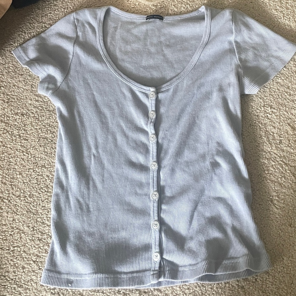 Baby blue button brandy melville short sleeve t shirt